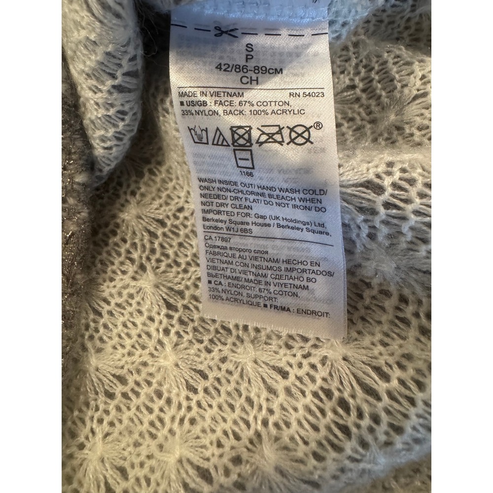 Banana Republic Silver Metallic Lace 3/4 Sleeve Sweater Top Scoop Neck Small - Picture 5 of 6